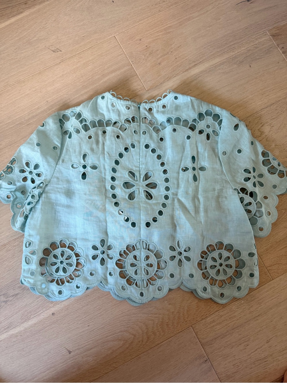 Zimmermann Mint Embroidered Eyelet Bodice Crop Top - Picture 2 of 4